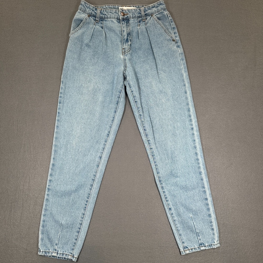 Cotton On Jeans Womens 4 Blue Denim Pleated‎ Front Mom Fit High Rise 5-Pockets